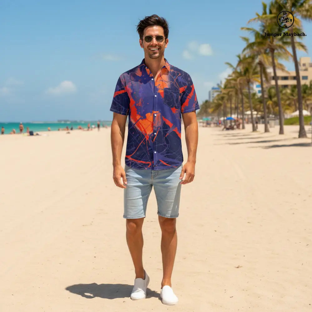 Unisex Galaxy PLUS SIZE Resort Shirt by Jumper Maybach® featuring a vibrant galaxy print, casual men's clothing style.
