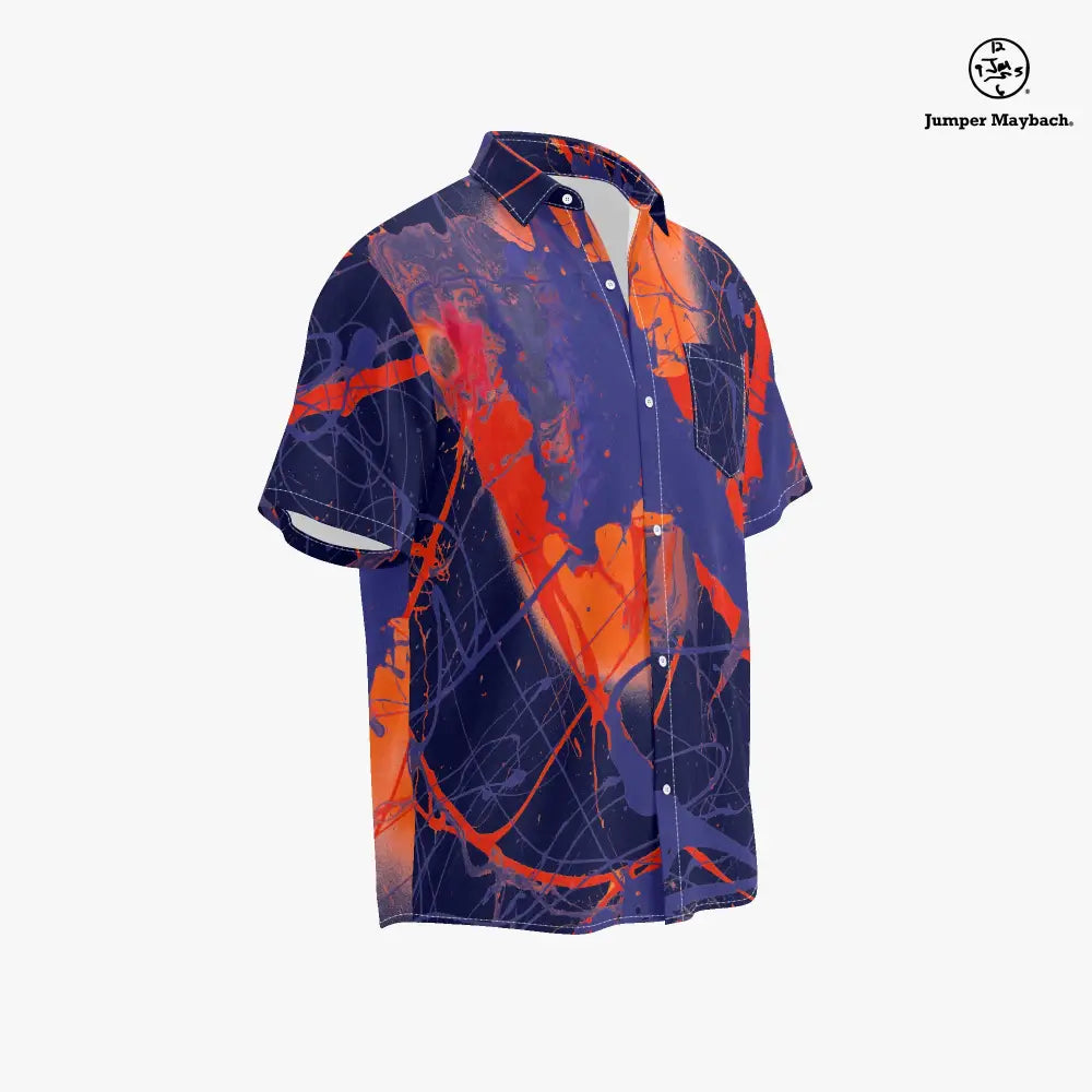 Unisex Galaxy PLUS SIZE Resort shirt by Jumper Maybach, casual men's clothing in vibrant galaxy print, front view.