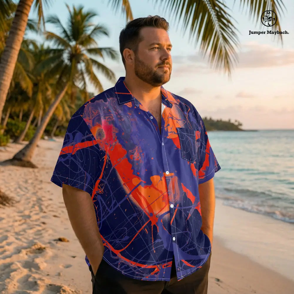 Unisex Galaxy PLUS SIZE Resort shirt by Jumper Maybach, stylish men's clothing with vibrant galaxy print, made by JetPrint Fulfillment.