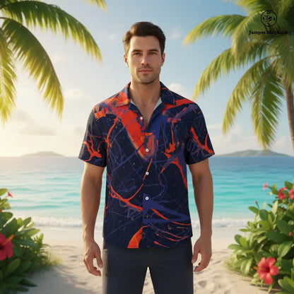 Unisex Galaxy Resort shirt by Jumper Maybach® featuring space-themed graphic, casual men's clothing in soft fabric.
