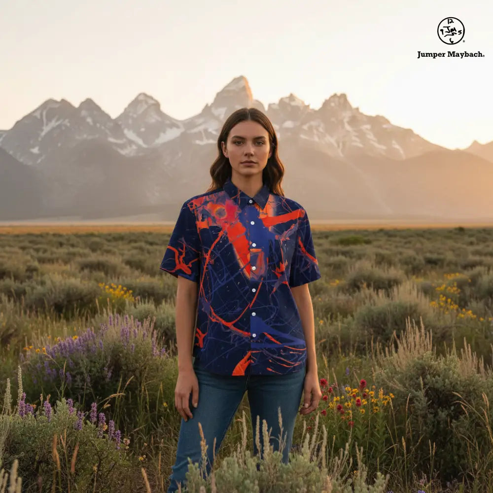 Unisex Galaxy Resort shirt by Jumper Maybach® featuring a vibrant galaxy print, casual men's clothing from JetPrint Fulfillment.