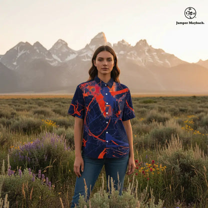 Unisex Galaxy Resort shirt by Jumper Maybach® featuring a vibrant galaxy print, casual men's clothing from JetPrint Fulfillment.