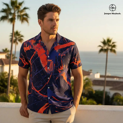 Unisex Galaxy Resort shirt by Jumper Maybach® featuring space-inspired print, casual men's clothing from JetPrint Fulfillment.