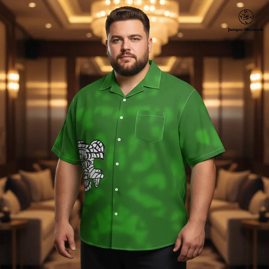 Noble Elephant plus size resort shirt by Jumper Maybach® for men, featuring a stylish elephant print fabric.