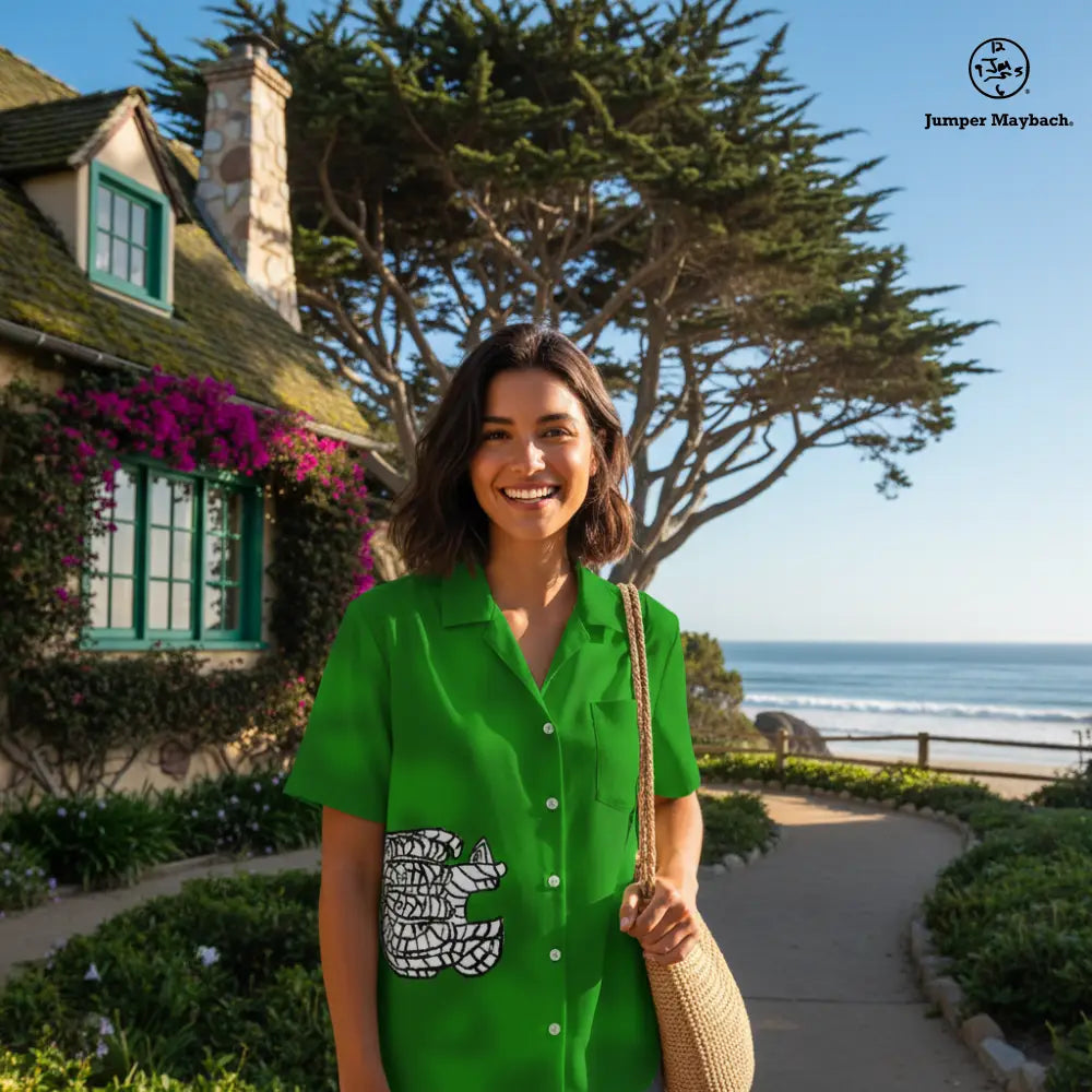 Unisex Noble Elephant Resort shirt by Jumper Maybach® featuring a relaxed fit and stylish design, displayed on a hanger.