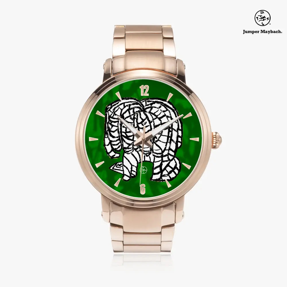 Noble Elephant steel strap automatic watch with indicators by Jumper Maybach®, featuring a sleek metal band and detailed dial.