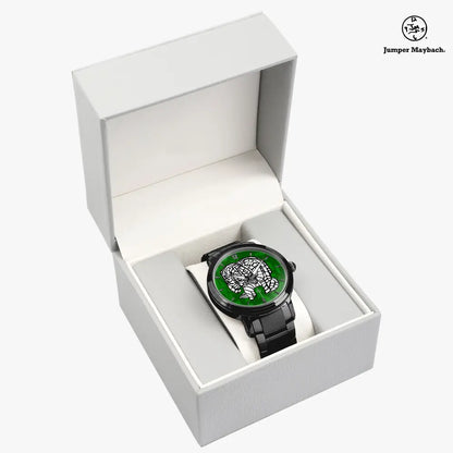 Noble Elephant Steel Strap Automatic Watch with indicators, black dial and stainless steel band by Jumper Maybach®.