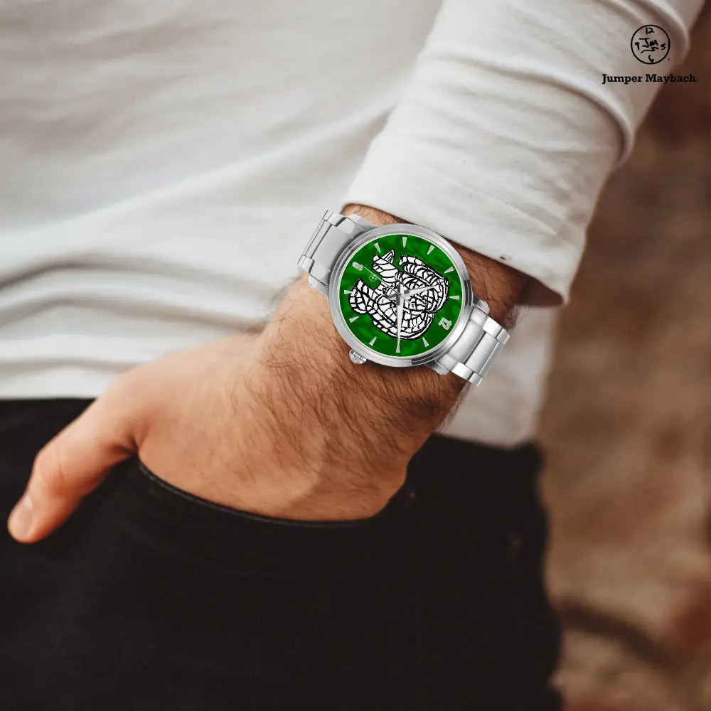 Noble Elephant Steel Strap Automatic Watch by Jumper Maybach® with date indicators and sleek metal band.