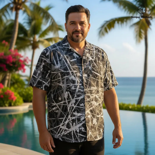 Nocturne Noir PLUS SIZE Resort UNISEX shirt by Jumper Maybach, men's fashion, casual fit with stylish design, front view.