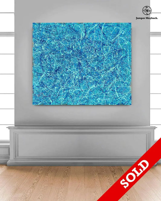 Vivid ocean-themed artwork by Jumper Maybach titled "Ocean Vignette" in vibrant colors, displayed as a finished original painting.