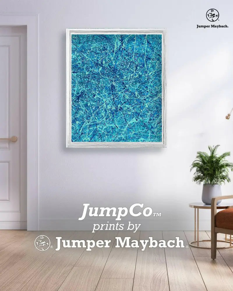 Print of an ocean scene on paper by Jumper Maybach, featuring a serene coastal view with calming blue tones.
