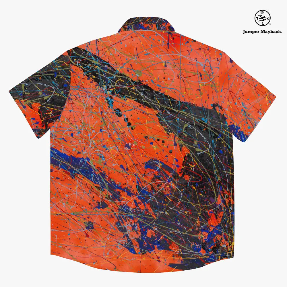 Orange Eclipse Resort unisex shirt by Jumper Maybach® featuring a vibrant eclipse design, casual men's clothing style.
