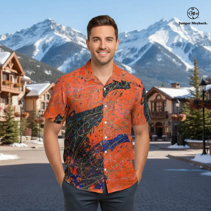 Orange Eclipse Resort unisex shirt by Jumper Maybach® featuring a vibrant design, perfect for stylish men's casual wear.