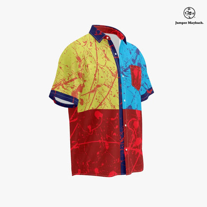 Polyphonic Planet plus size resort unisex shirt by Jumper Maybach, casual men's clothing in vibrant print, front view.