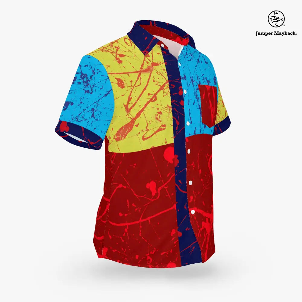 Polyphonic Planet Resort unisex shirt by Jumper Maybach®, stylish men's clothing with vibrant design, shown in the image.