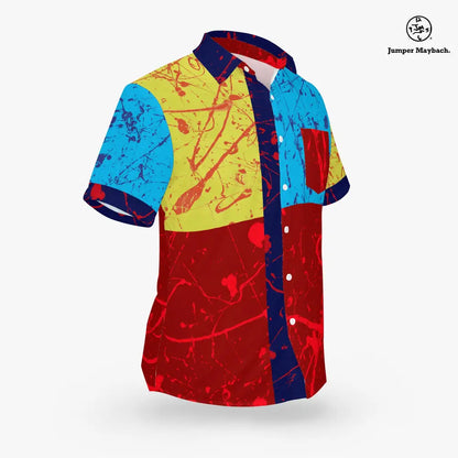 Polyphonic Planet Resort unisex shirt by Jumper Maybach®, stylish men's clothing with vibrant design, shown in the image.