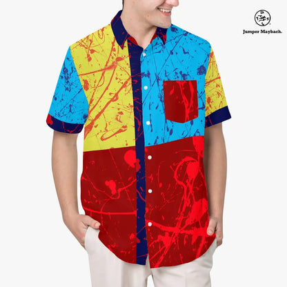 Polyphonic Planet Resort unisex shirt by Jumper Maybach, featuring colorful, artistic print on casual men's clothing.