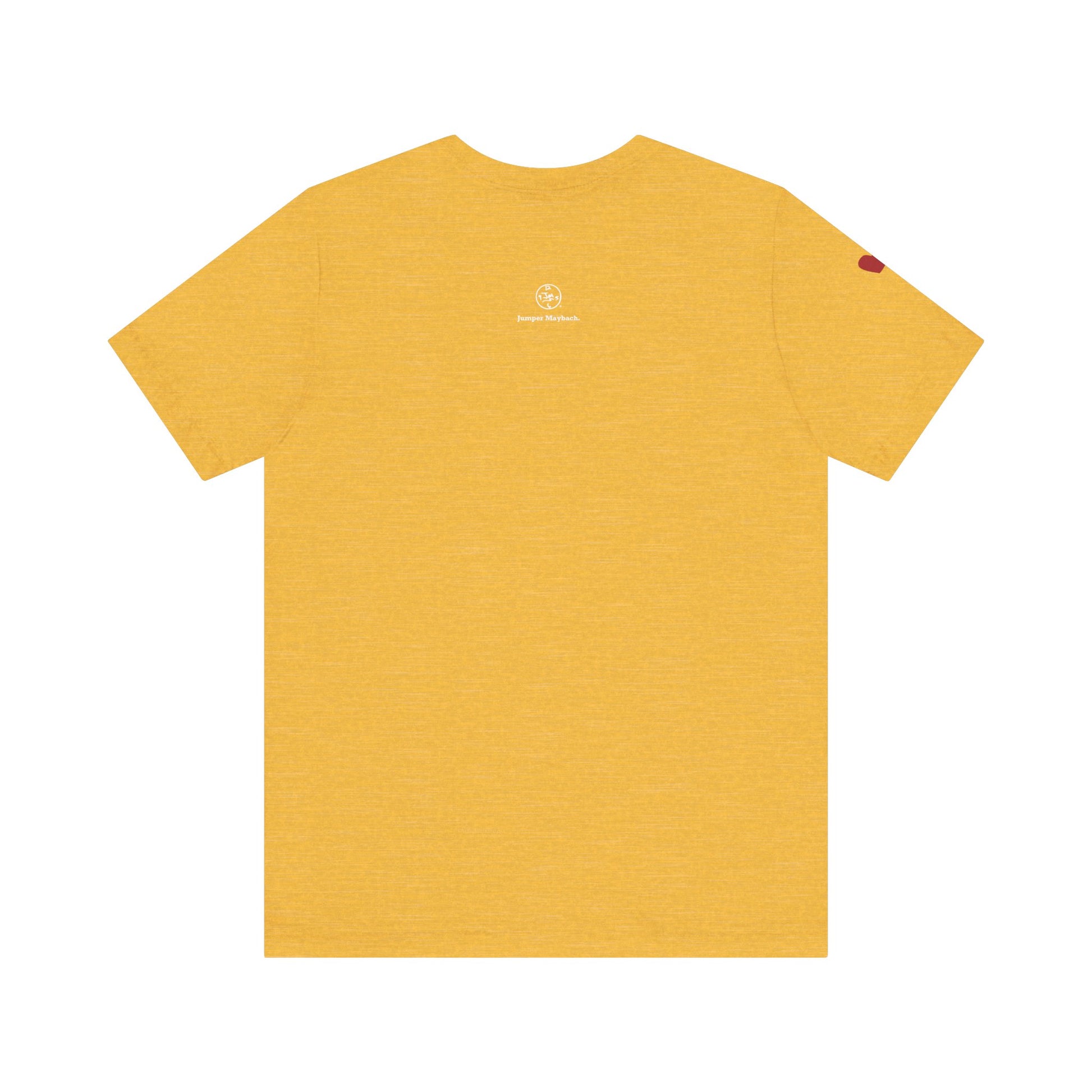 Yellow t-shirt with a small logo on the chest area against a white background