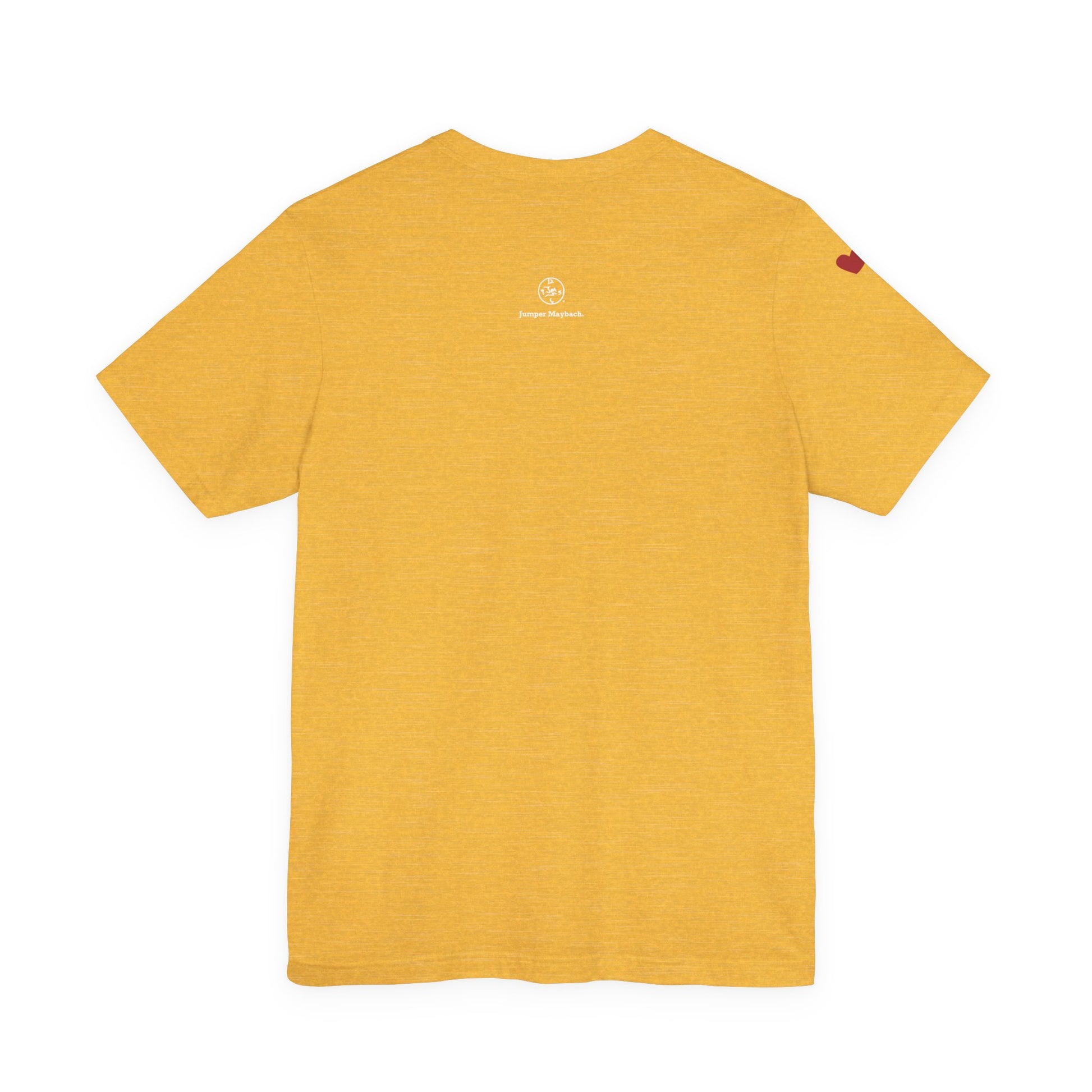 Yellow t-shirt with a logo on the back against a white background