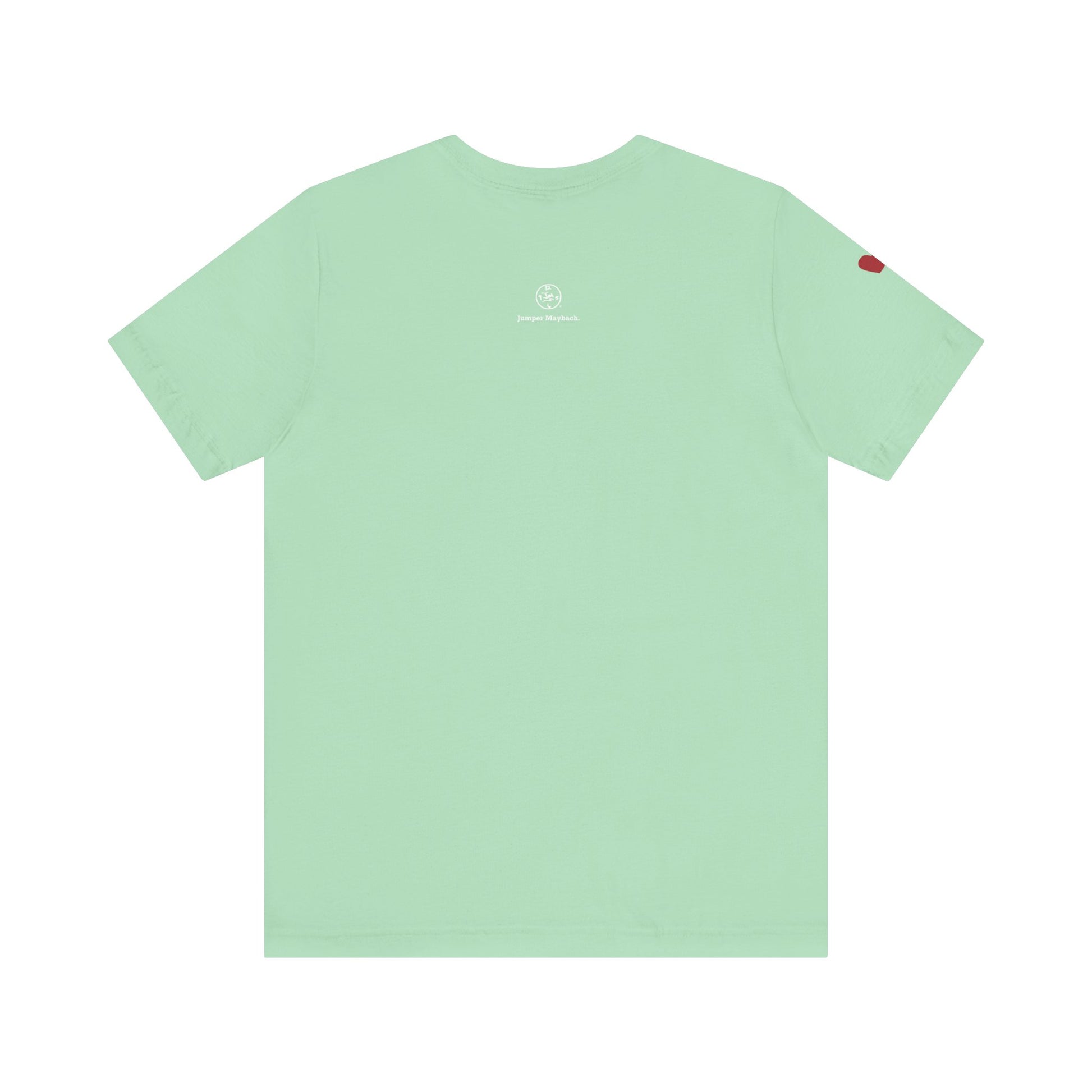 Light green t-shirt with a small red logo on the chest against a white background