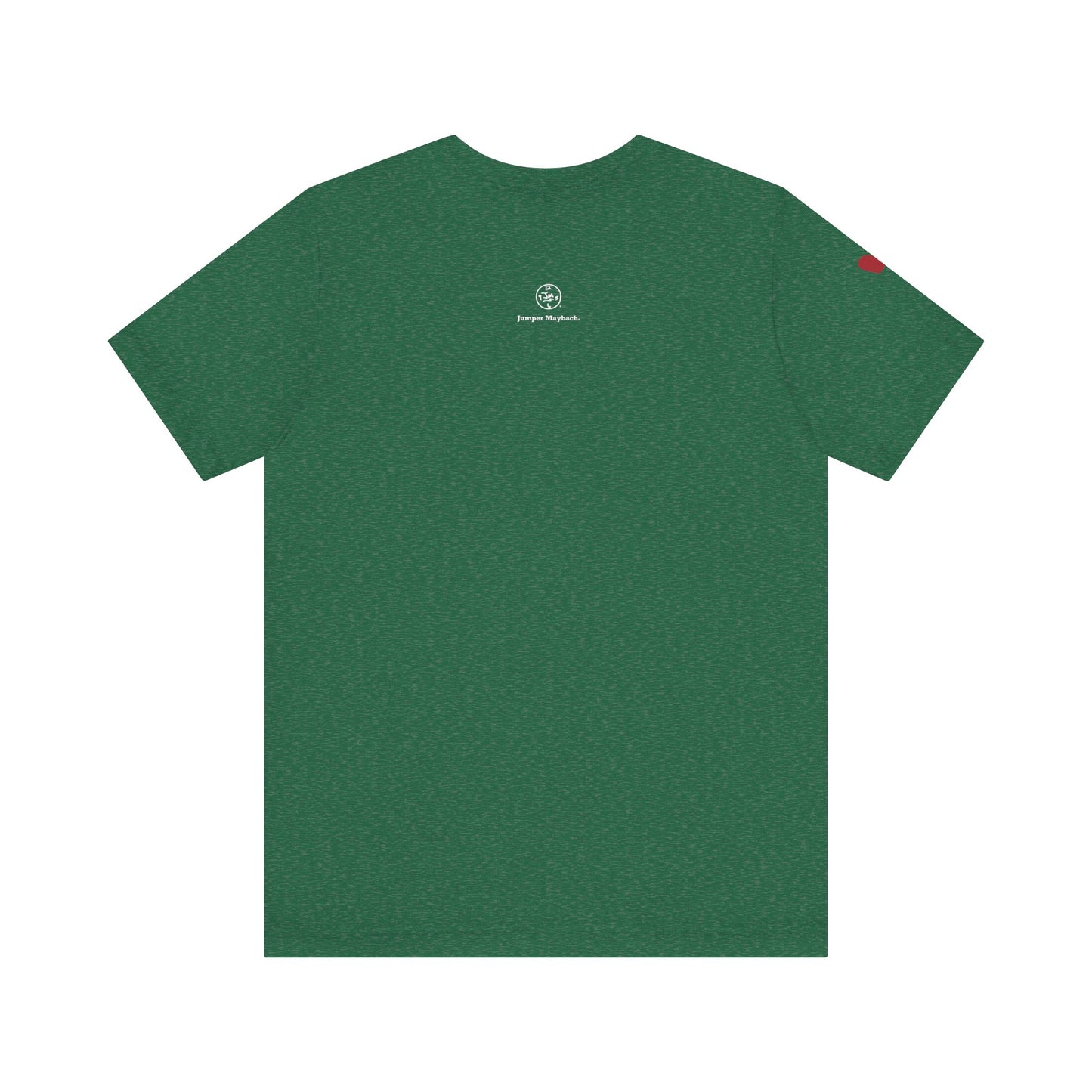 Green t-shirt with a logo on the back against a white background