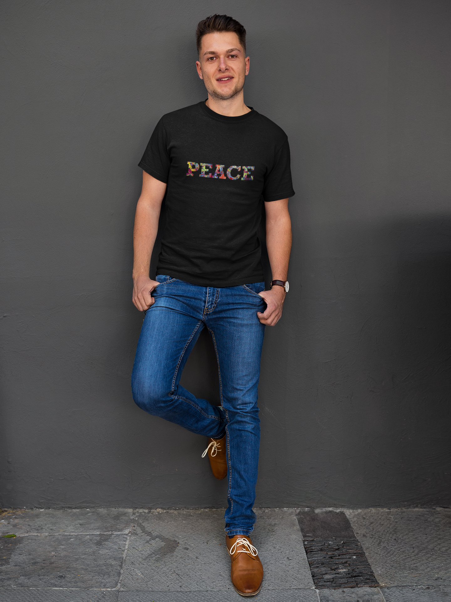 Jumper Maybach®'s Infinite Candy Quasar "PEACE" Men's Cotton Crew Tee - Jumper Maybach