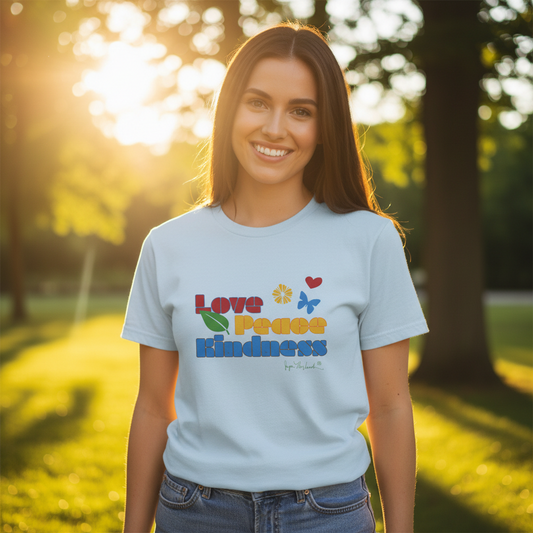 Jumper's Retro Love, Peace, and Kindness Tee (multiple colors available)