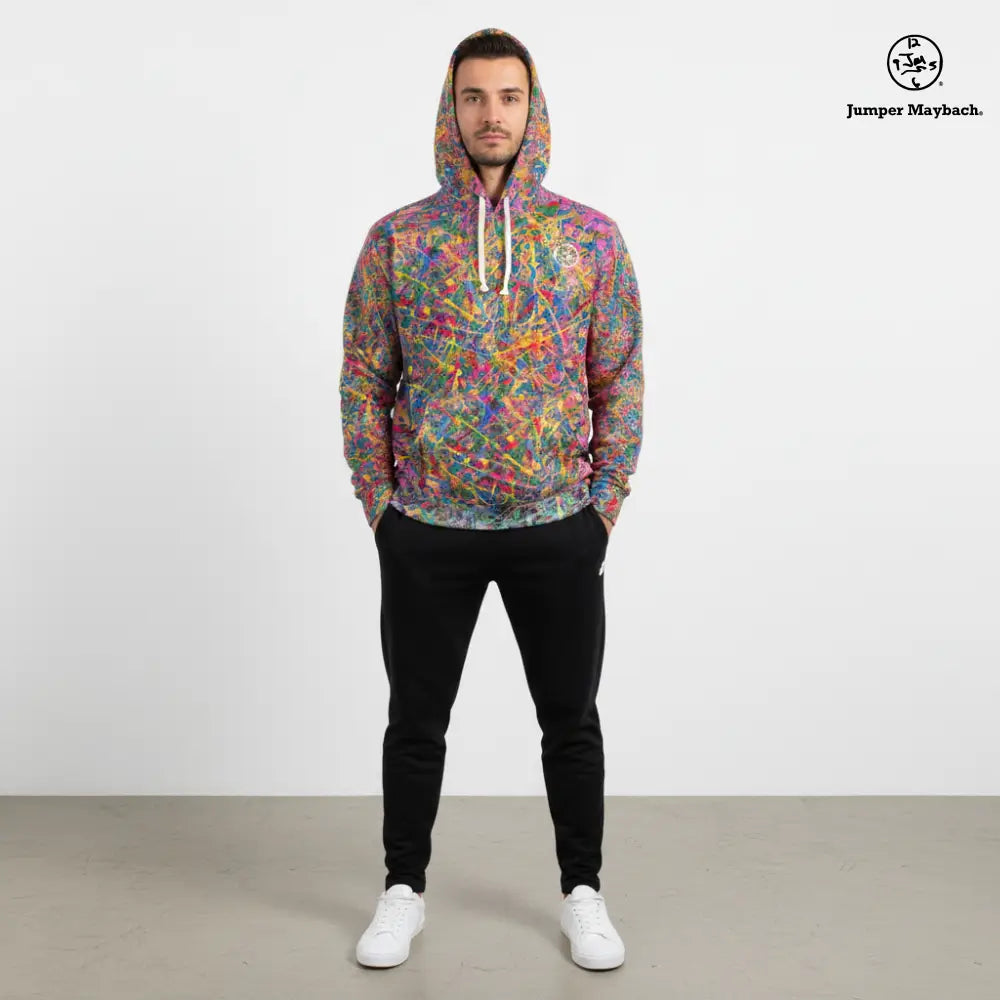 All-over print unisex Quantum Dream hoodie by Jumper Maybach® featuring vibrant, abstract design on a comfortable pullover hoodie.