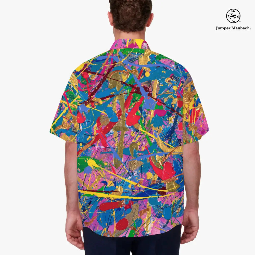 Quantum Dream Resort unisex shirt by Jumper Maybach®, featuring vibrant, colorful design, casual men's clothing, front view.