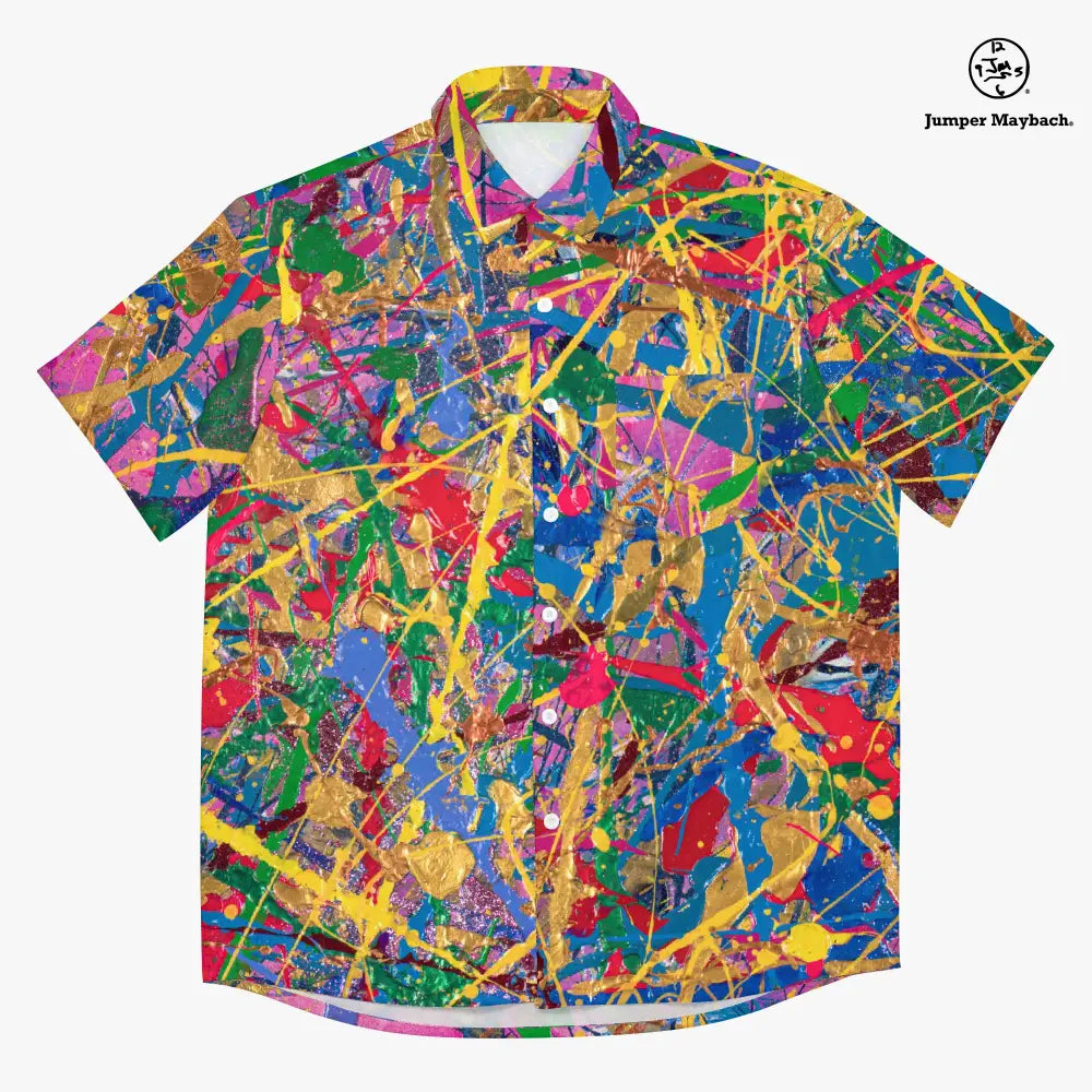 Quantum Dream Resort unisex shirt by Jumper Maybach, featuring a vibrant, colorful design on men's casual clothing.