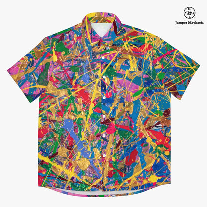 Quantum Dream Resort unisex shirt by Jumper Maybach, featuring a vibrant, colorful design on men's casual clothing.