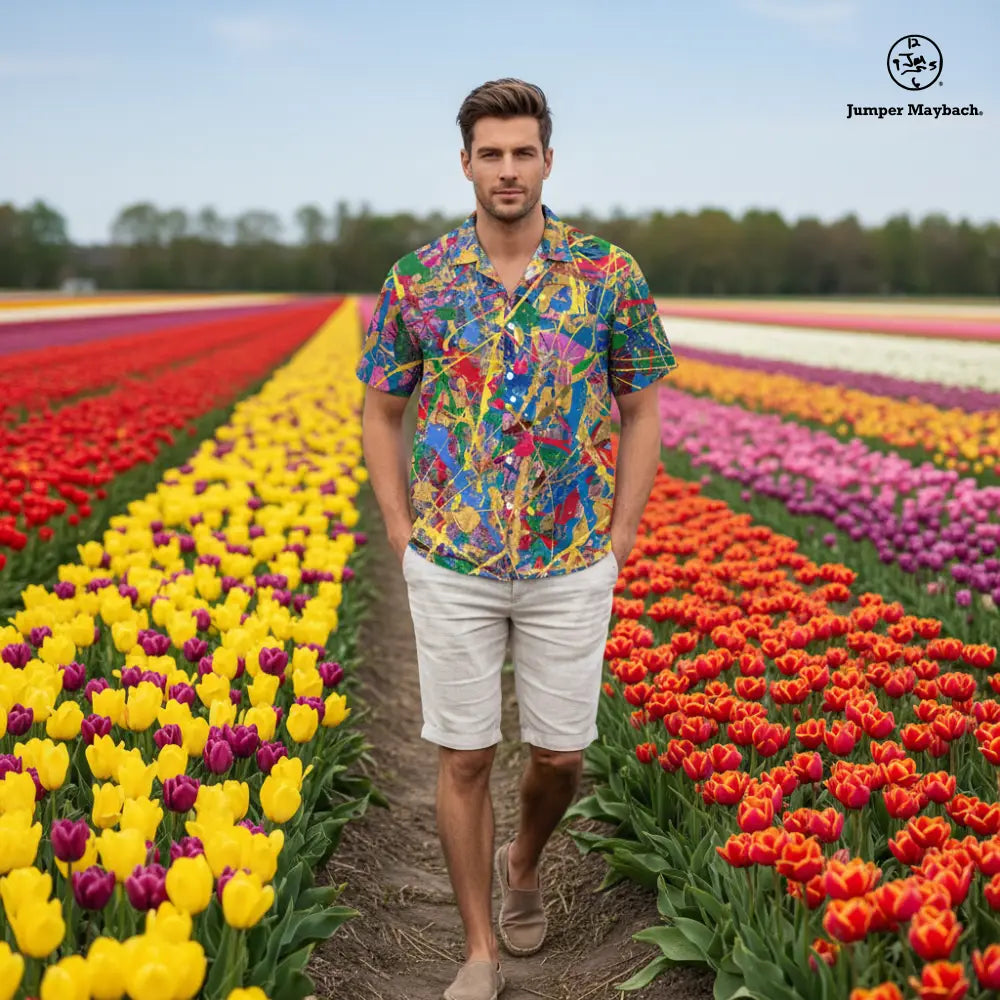Quantum Dream Resort unisex shirt by Jumper Maybach® featuring a vibrant, tropical-inspired design, casual fit, and comfortable fabric.