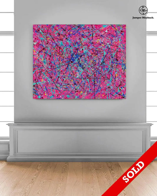 Vivid original painting titled "Quantum Neurons" by Jumper Maybach, featuring abstract neural imagery in vibrant colors.