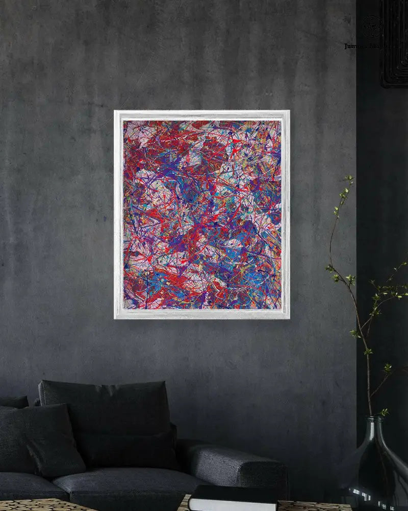 Quantum Storm print by Jumper Maybach, featuring vibrant abstract artwork on paper, displayed in a lifestyle setting.