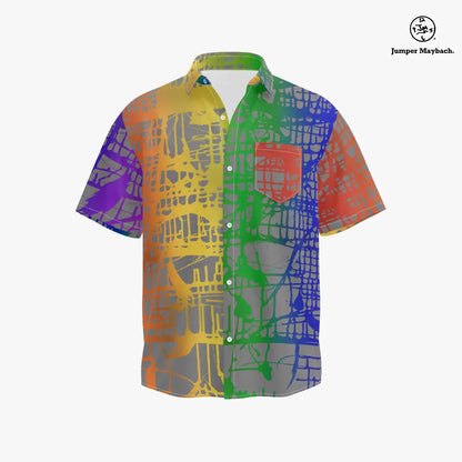 Plus size Rainbow Matrix Resort unisex shirt by Jumper Maybach, featuring vibrant rainbow pattern and relaxed fit for men.