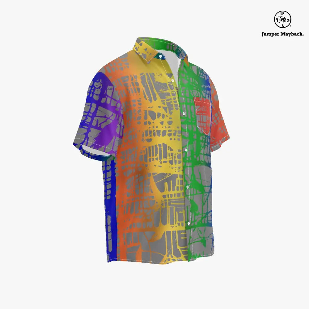 Rainbow Matrix PLUS SIZE Resort UNISEX Shirt by Jumper Maybach, colorful men's clothing with a vibrant graphic design.