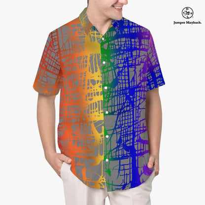 Rainbow Matrix Resort unisex shirt by Jumper Maybach, stylish men's clothing with vibrant rainbow design and comfortable fit.