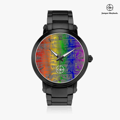 Rainbow Matrix Steel Strap Automatic Watch by Jumper Maybach with indicators, featuring a sleek steel strap and colorful dial.