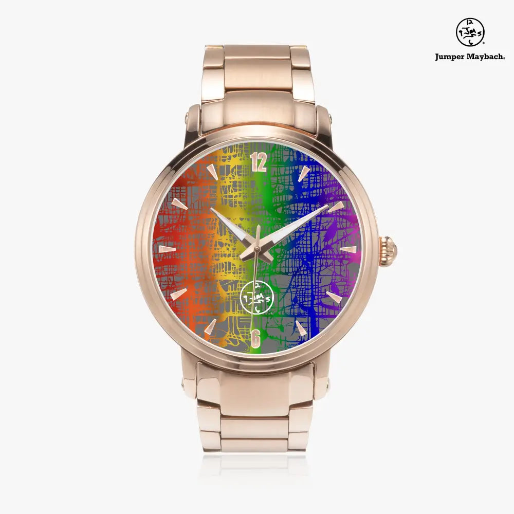 Rainbow Matrix Steel Strap Automatic Watch by Jumper Maybach with indicators, showcasing a stylish steel watch on a metal strap.