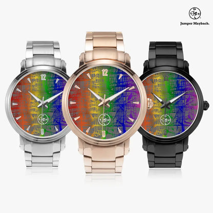 Rainbow Matrix Steel Strap Automatic Watch by Jumper Maybach® with indicators, featuring a sleek steel strap and colorful dial design.