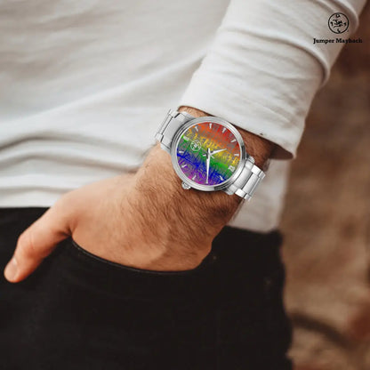 Rainbow Matrix Steel Strap Automatic Watch by Jumper Maybach with indicators, featuring a sleek steel band and colorful dial details.