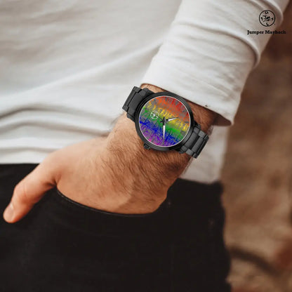 Rainbow Matrix Steel Strap Automatic Watch by Jumper Maybach® with indicators, featuring a sleek stainless steel band and detailed dial.