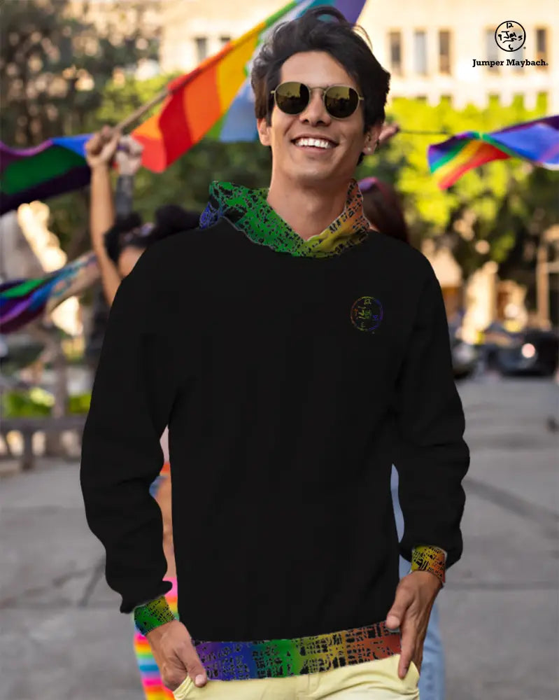 Rainbow Matrix all-over print unisex pullover hoodie by Jumper Maybach with colorful geometric design, printed by Printify.