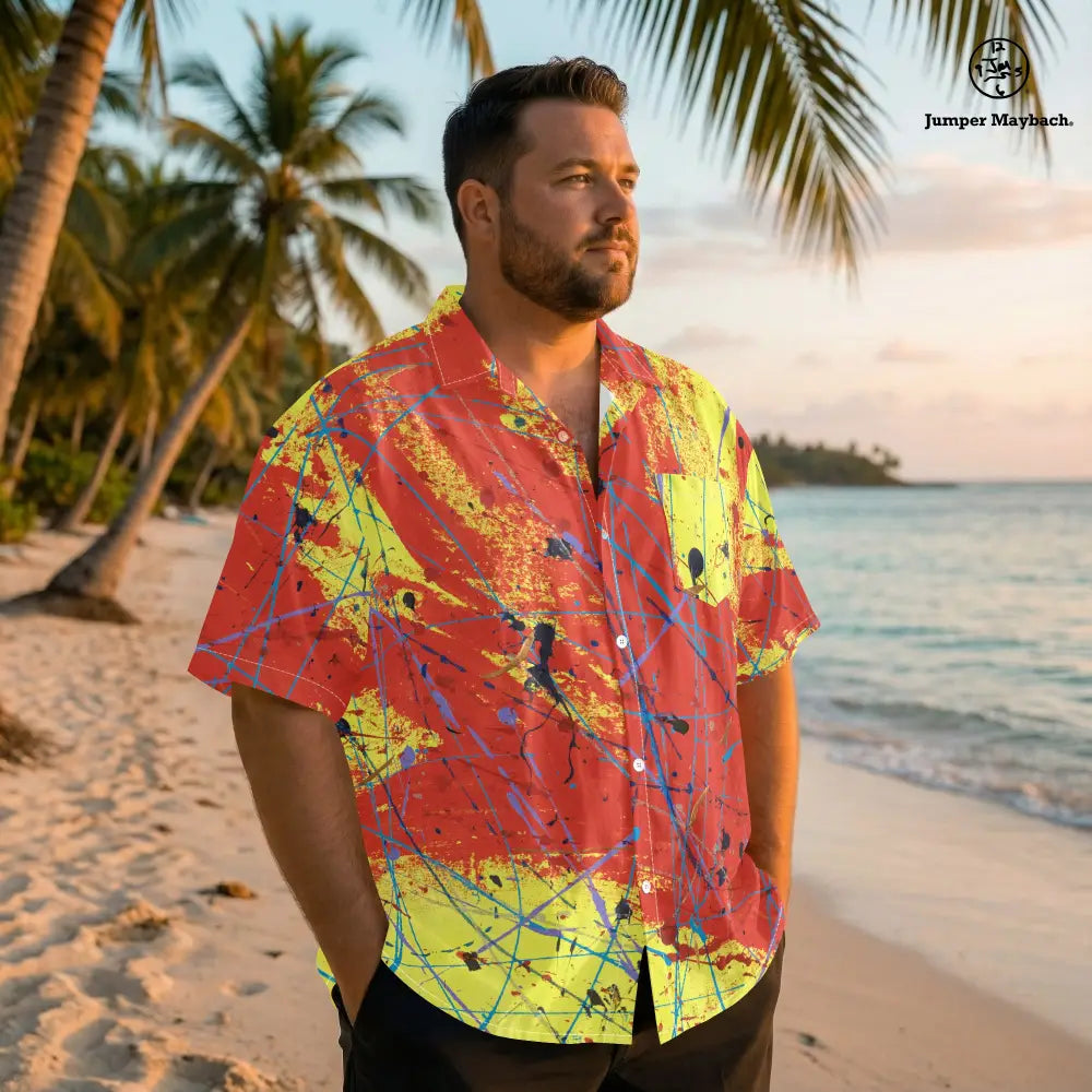Red Rocket Plus Size Resort Unisex Shirt by Jumper Maybach, men's casual clothing, featuring a vibrant, relaxed fit design.