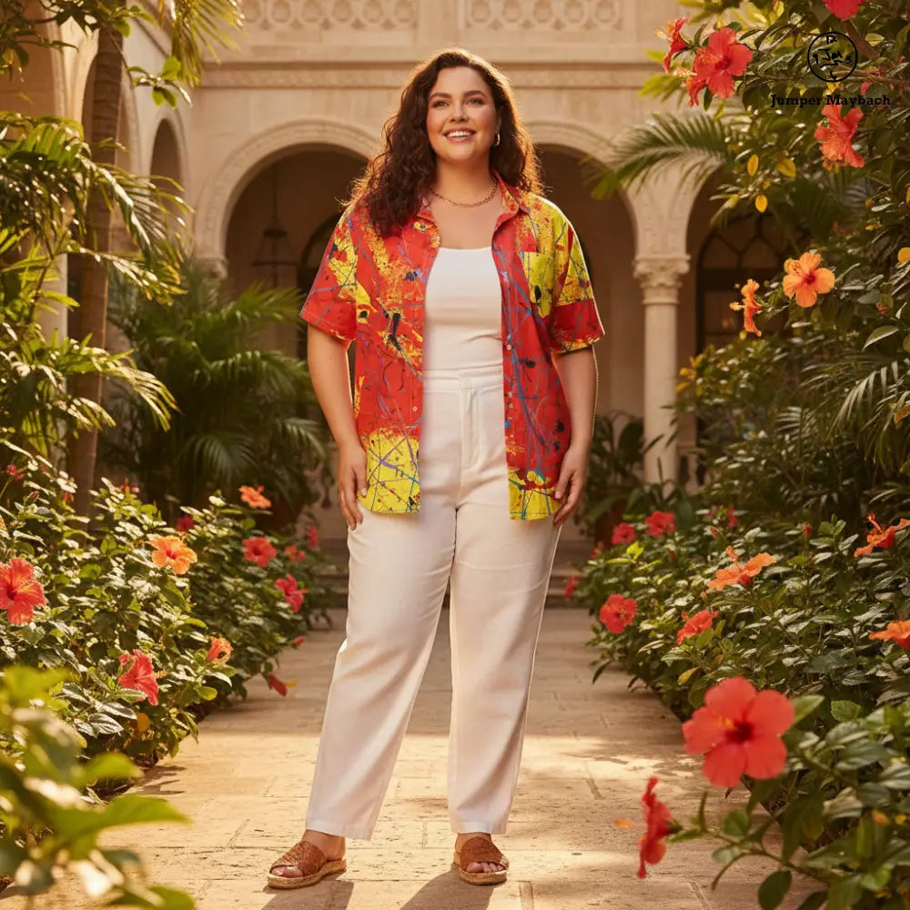 Red Rocket Plus Size Resort Unisex Shirt by Jumper Maybach, casual men's clothing with a relaxed fit and vibrant color.