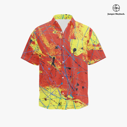 Red Rocket PLUS SIZE Resort Unisex Shirt by Jumper Maybach, men's clothing with vibrant red fabric and relaxed fit.