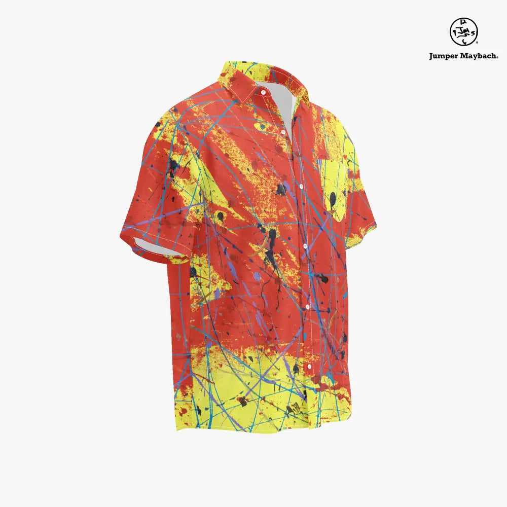 Red Rocket PLUS SIZE Resort UNISEX shirt by Jumper Maybach, stylish men's clothing with bold design, shown on a model.