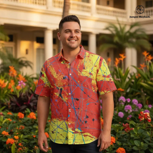 Red Rocket Plus Size Resort Unisex Shirt by Jumper Maybach, men's clothing, featuring a relaxed fit and casual style.