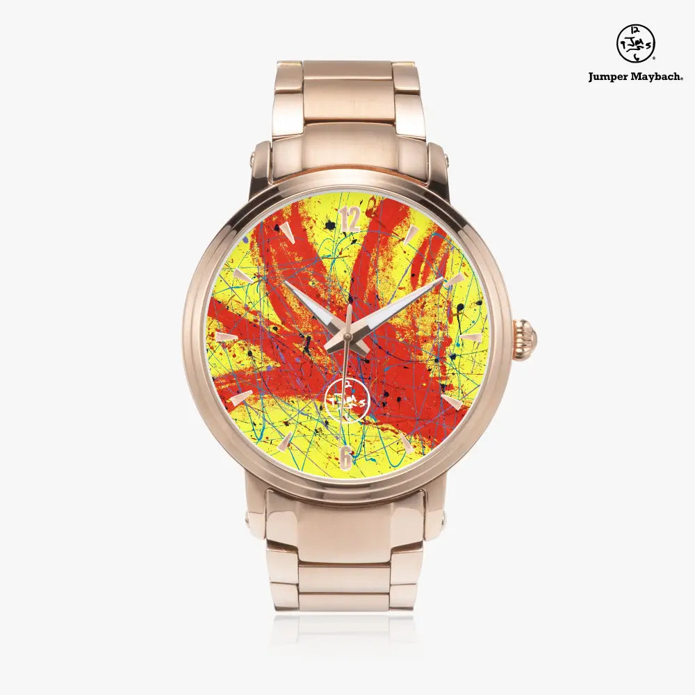 Red Rocket Steel Strap Automatic Watch with indicators by Jumper Maybach® featuring a sleek steel band and precise time markers.