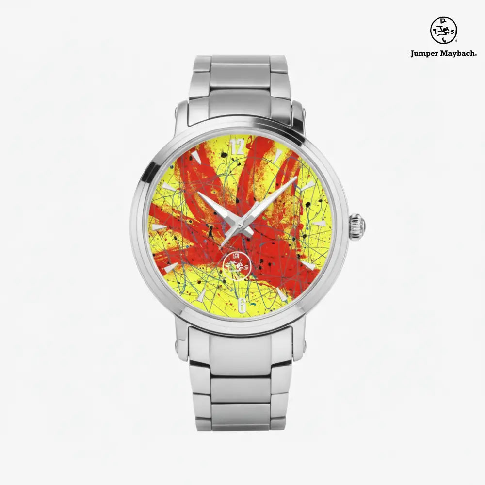 Red Rocket Steel Strap Automatic Watch by Jumper Maybach® with indicators, featuring a sleek stainless steel band and detailed watch face.